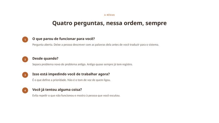 Quatro perguntas numeradas em sequência