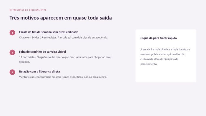 Três motivos numerados com um quadro lateral